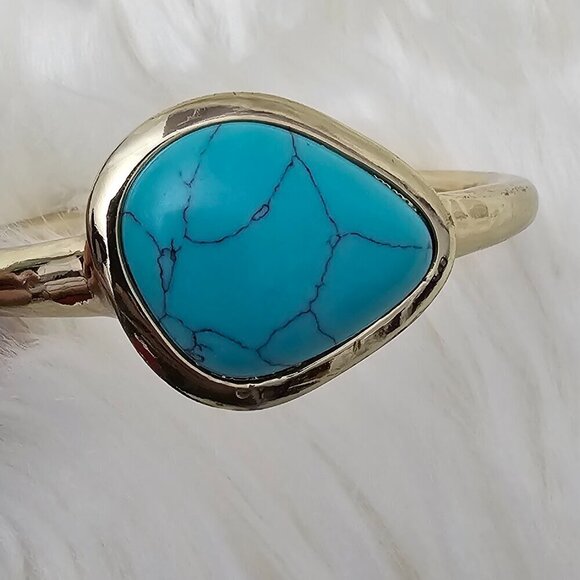 Banana Republic Vintage Faux Turquoise Gold Hinged Bangle Bracelet - Picture 7 of 7